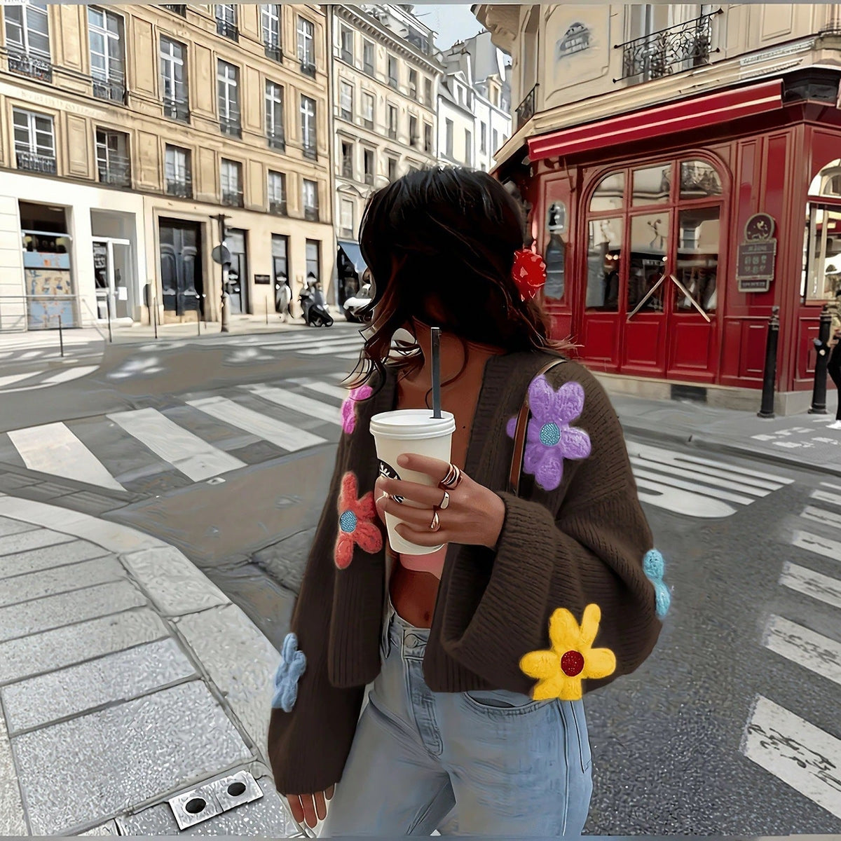 Floral Appliqué Cardigan Women's | Playful Design - 4 - London-stylehouse.com