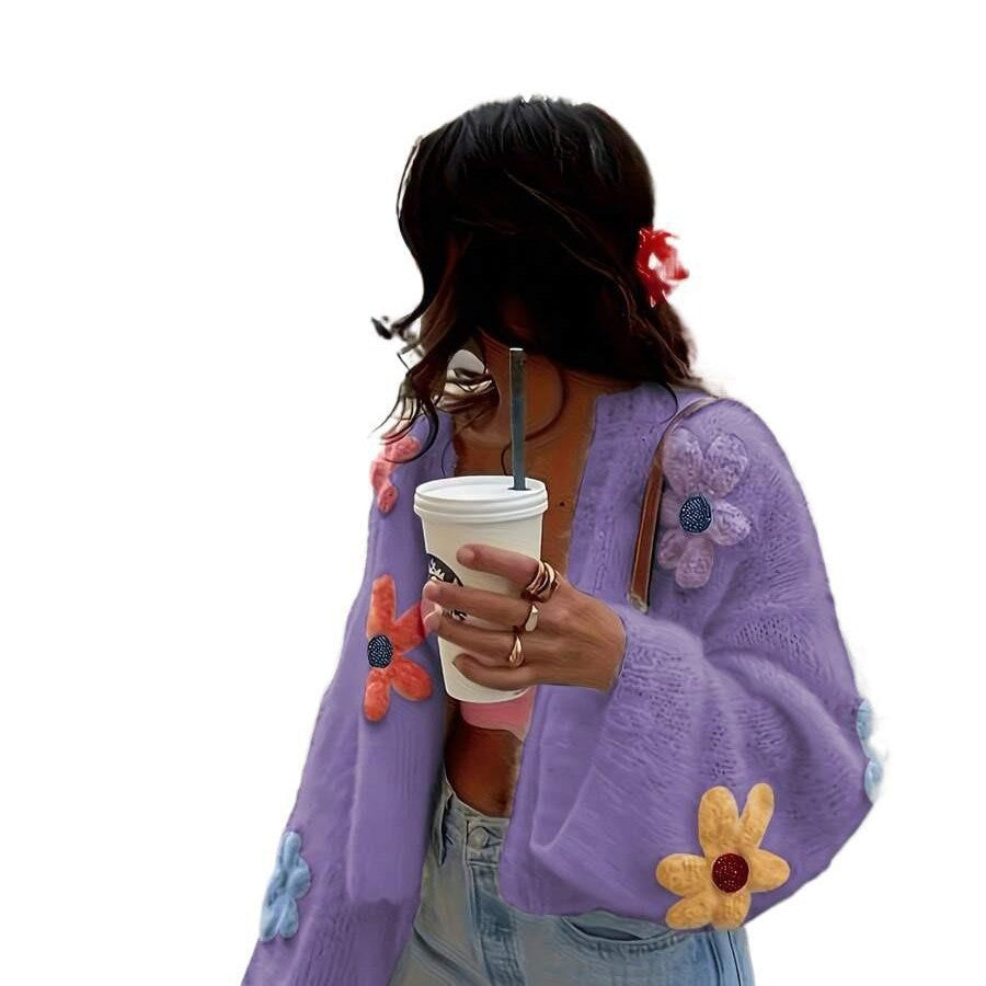 Floral Appliqué Cardigan Women's | Playful Design - 5 - London-stylehouse.com