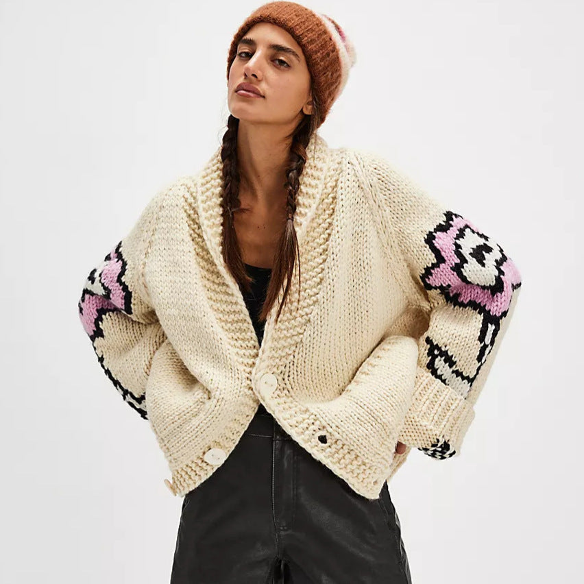 Oversized Cardigan Women with Floral Detail | L&S - 1 - London-stylehouse.com