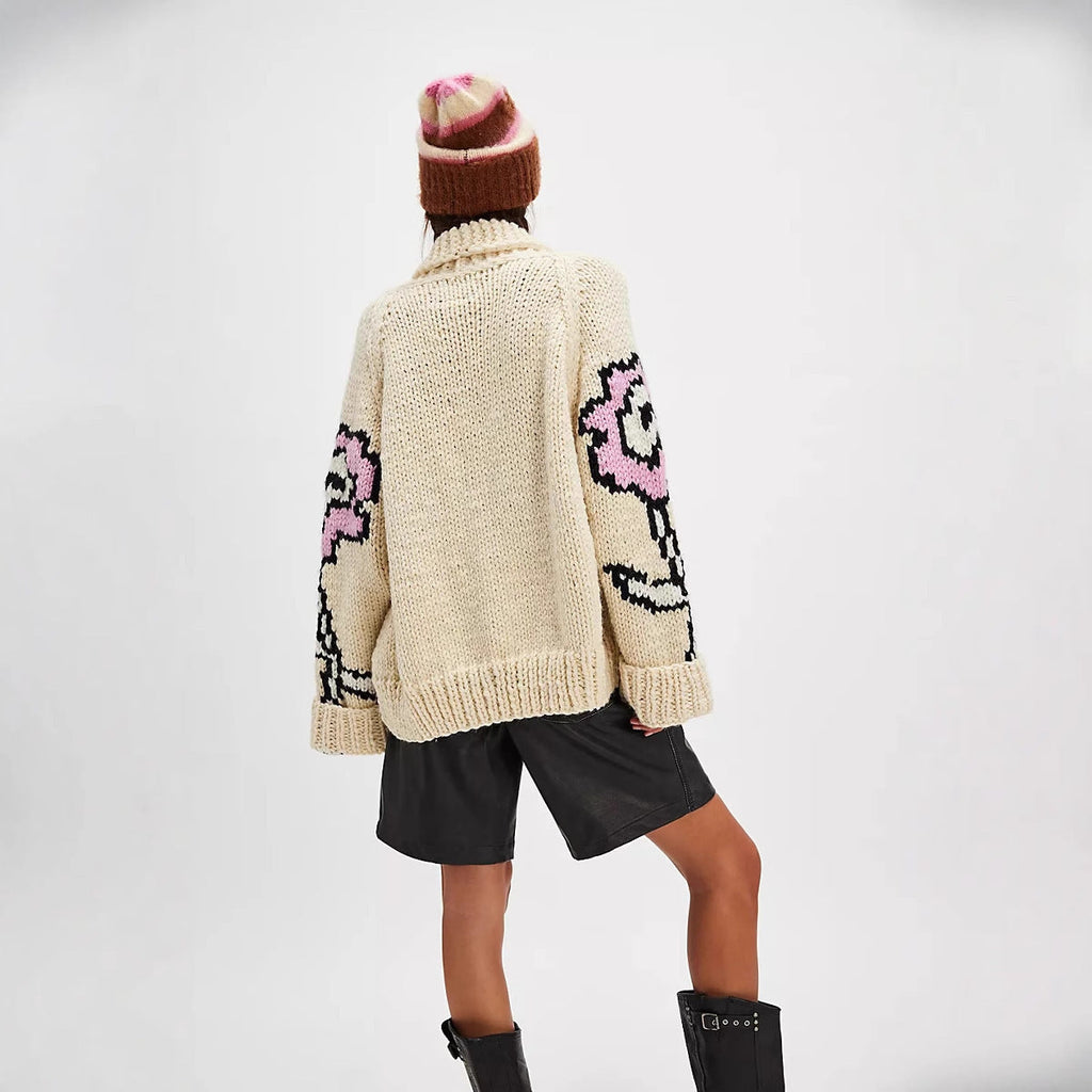 Oversized Cardigan Women with Floral Detail | L&S - 3 - London-stylehouse.com