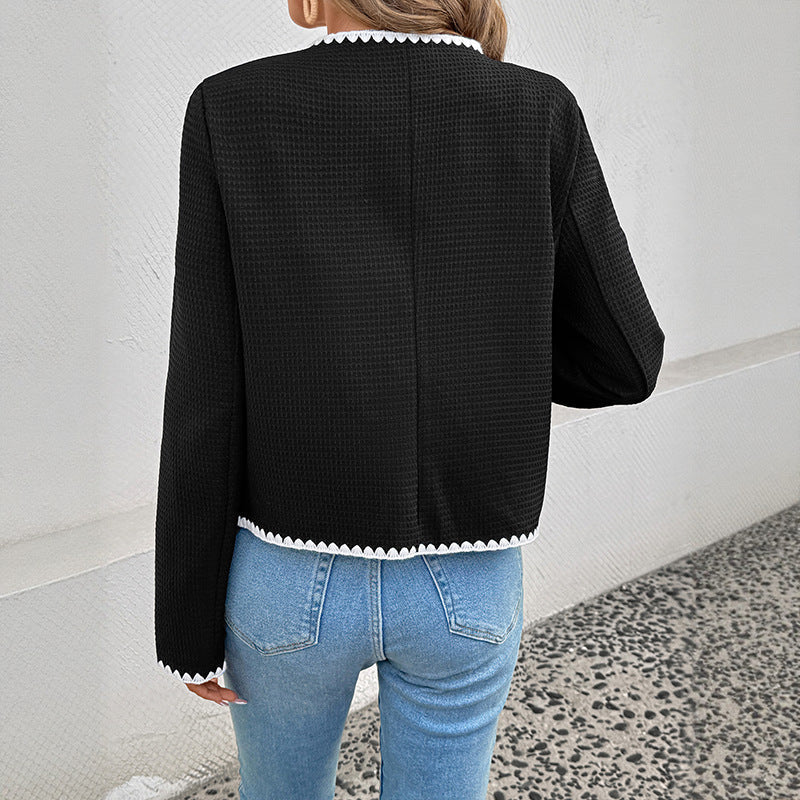 Women's Boxy Jacket with Contrast Trim and Pockets | L&S - 4 - London-stylehouse.com