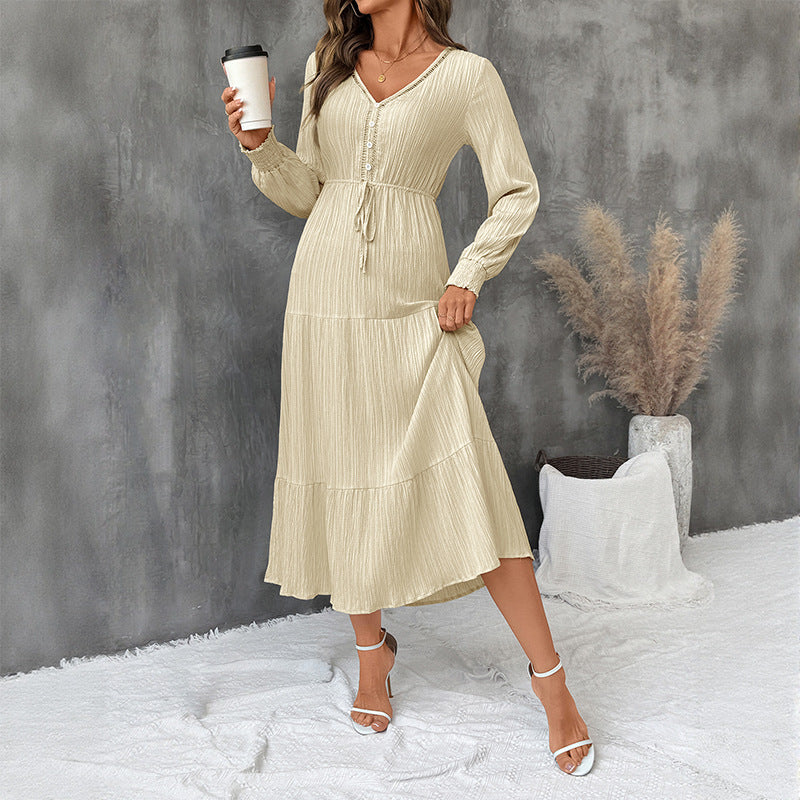 Midi Dress Women's with V-Neckline, Button Detail and Tie Waist | L&S - 2 - London-stylehouse.com