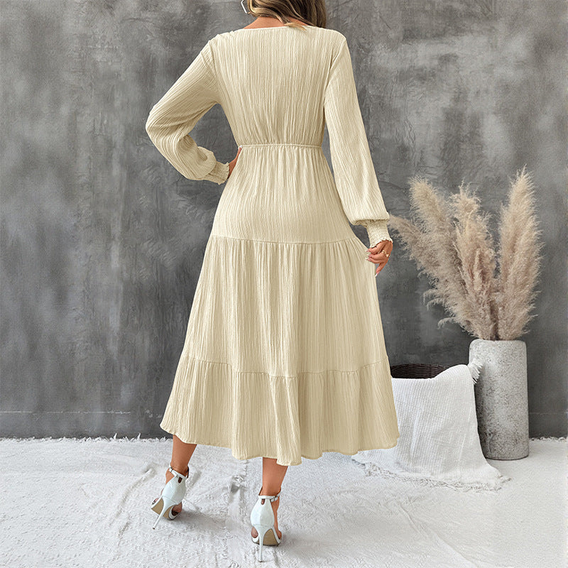Midi Dress Women's with V-Neckline, Button Detail and Tie Waist | L&S - 4 - London-stylehouse.com