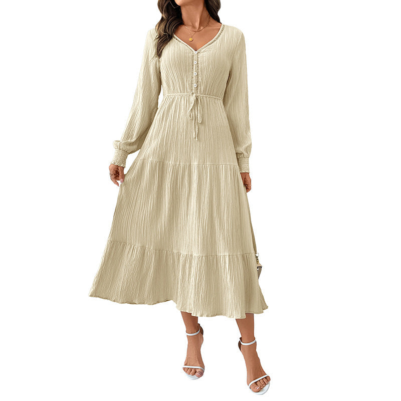 Midi Dress Women's with V-Neckline, Button Detail and Tie Waist | L&S - 5 - London-stylehouse.com
