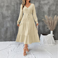 Midi Dress Women's with V-Neckline, Button Detail and Tie Waist | L&S - 6 - London-stylehouse.com