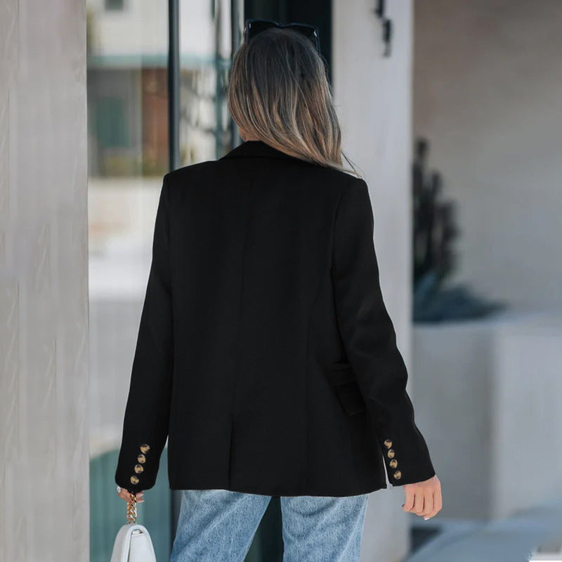 Blazer Women's Tailored Double-Breasted Style with Elegant Button Detail | L&S - 4 - London-stylehouse.com