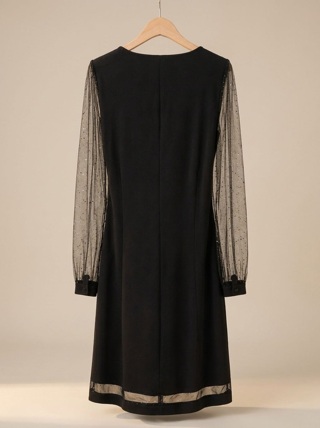 V-Neck Dress with Sheer Sparkling Sleeves | L&S - 5 - London-stylehouse.com