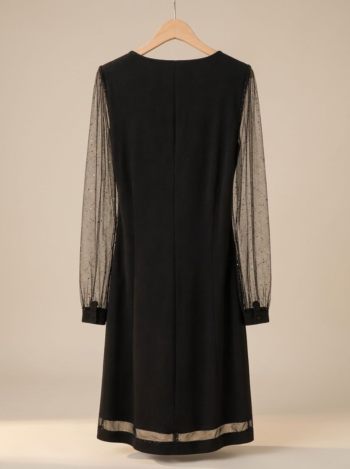 V-Neck Dress with Sheer Sparkling Sleeves | L&S - 5 - London-stylehouse.com