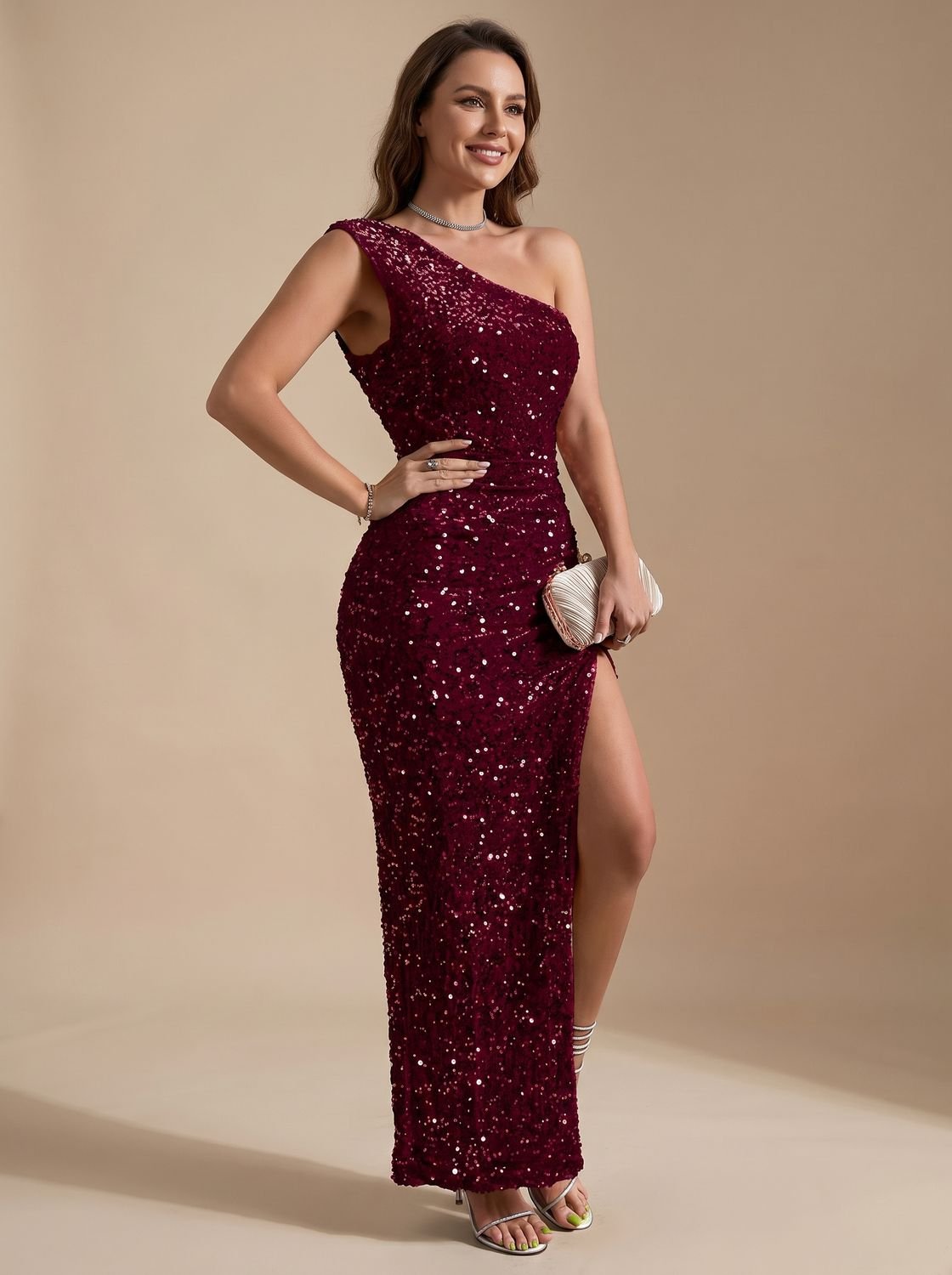 Maxi Dress Women's Asymmetrical Design with High Side Slit | L&S - 1 - London-stylehouse.com