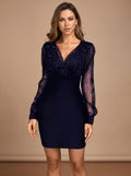 Dress Women's V-Neck Long Sleeve with Sheer Sleeves | L&S - 1 - London-stylehouse.com