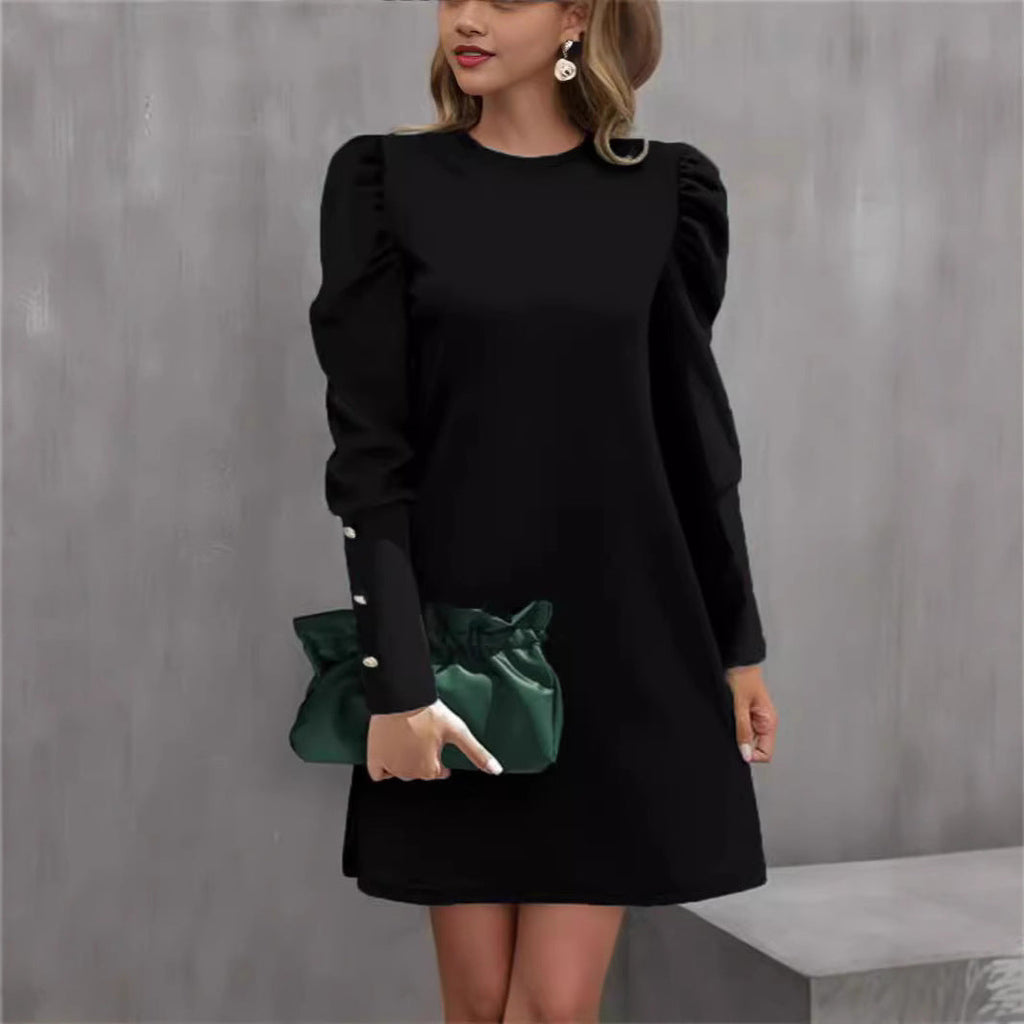 Shift Dress Women's with Puff Sleeves and Elegant Cuffs | L&S - 4 - London-stylehouse.com