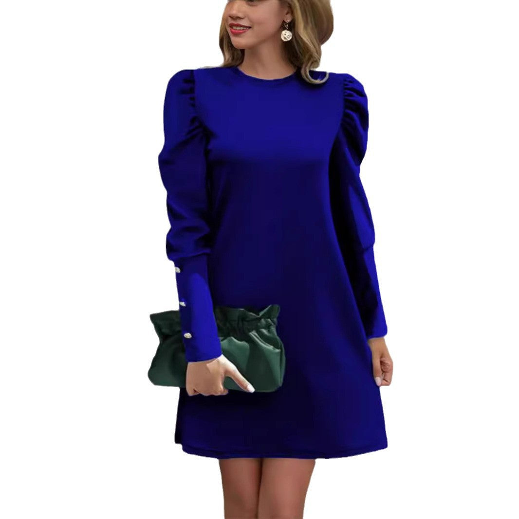 Shift Dress Women's with Puff Sleeves and Elegant Cuffs | L&S - 5 - London-stylehouse.com