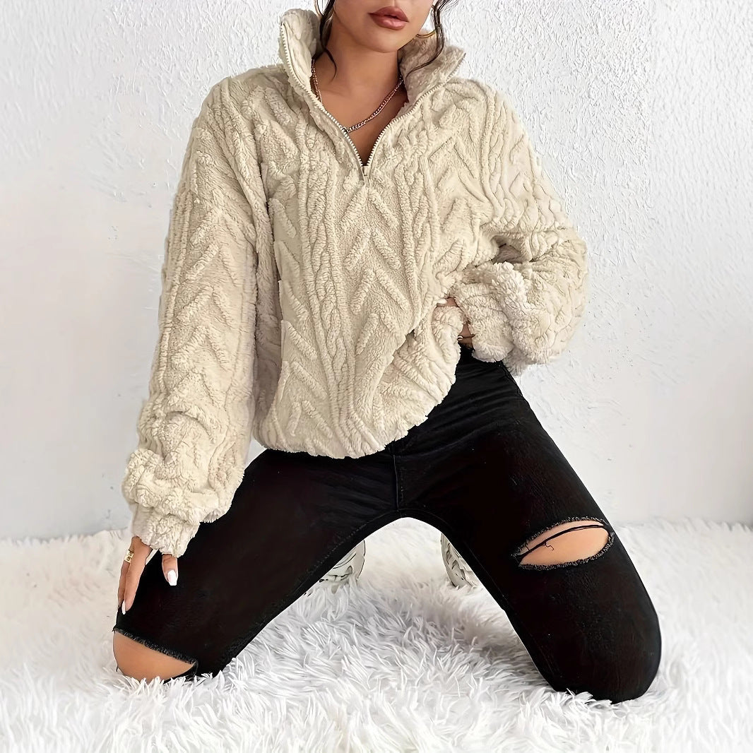 Pullover Women's High Neck Cable Knit Jumper with Zip | L&S - 3 - London-stylehouse.com
