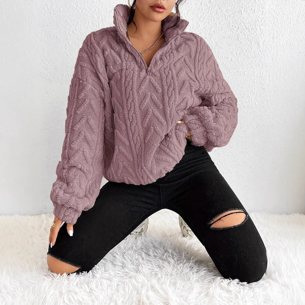 Pullover Women's High Neck Cable Knit Jumper with Zip | L&S - 4 - London-stylehouse.com