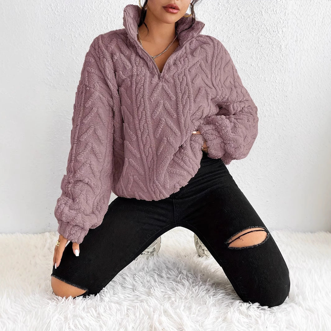 Pullover Women's High Neck Cable Knit Jumper with Zip | L&S - 4 - London-stylehouse.com