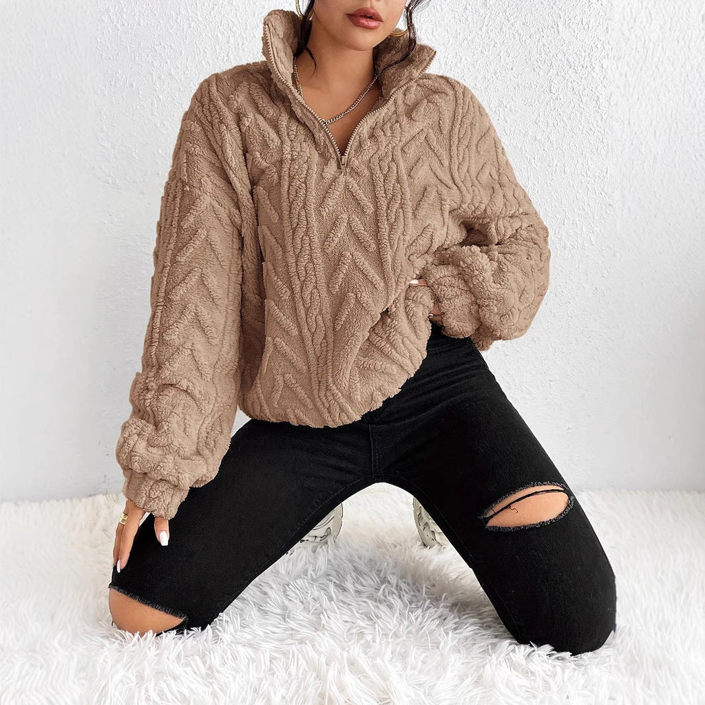 Pullover Women's High Neck Cable Knit Jumper with Zip | L&S - 5 - London-stylehouse.com