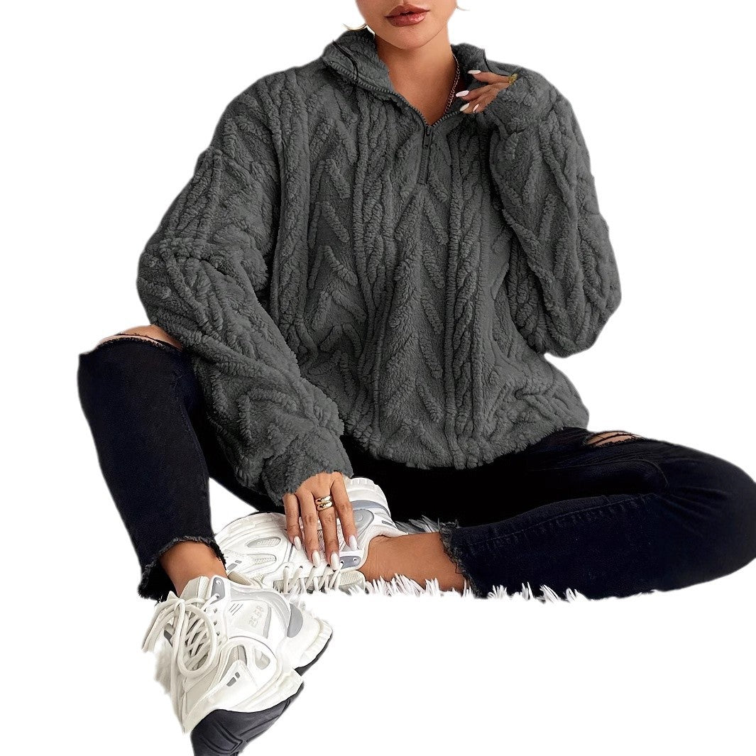 Pullover Women's High Neck Cable Knit Jumper with Zip | L&S - 6 - London-stylehouse.com