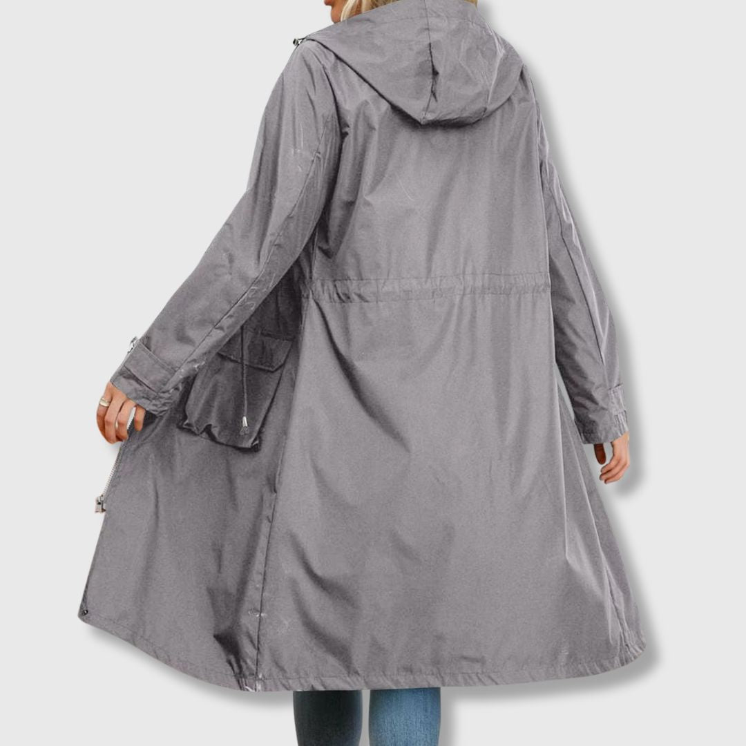 Women's Hooded Long Coat with Functional Pockets | L&S - 1 - London-stylehouse.com