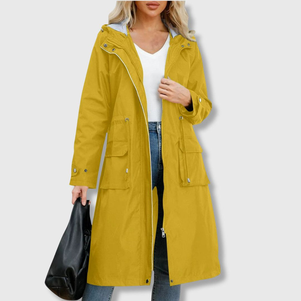 Women's Hooded Long Coat with Functional Pockets | L&S - 2 - London-stylehouse.com