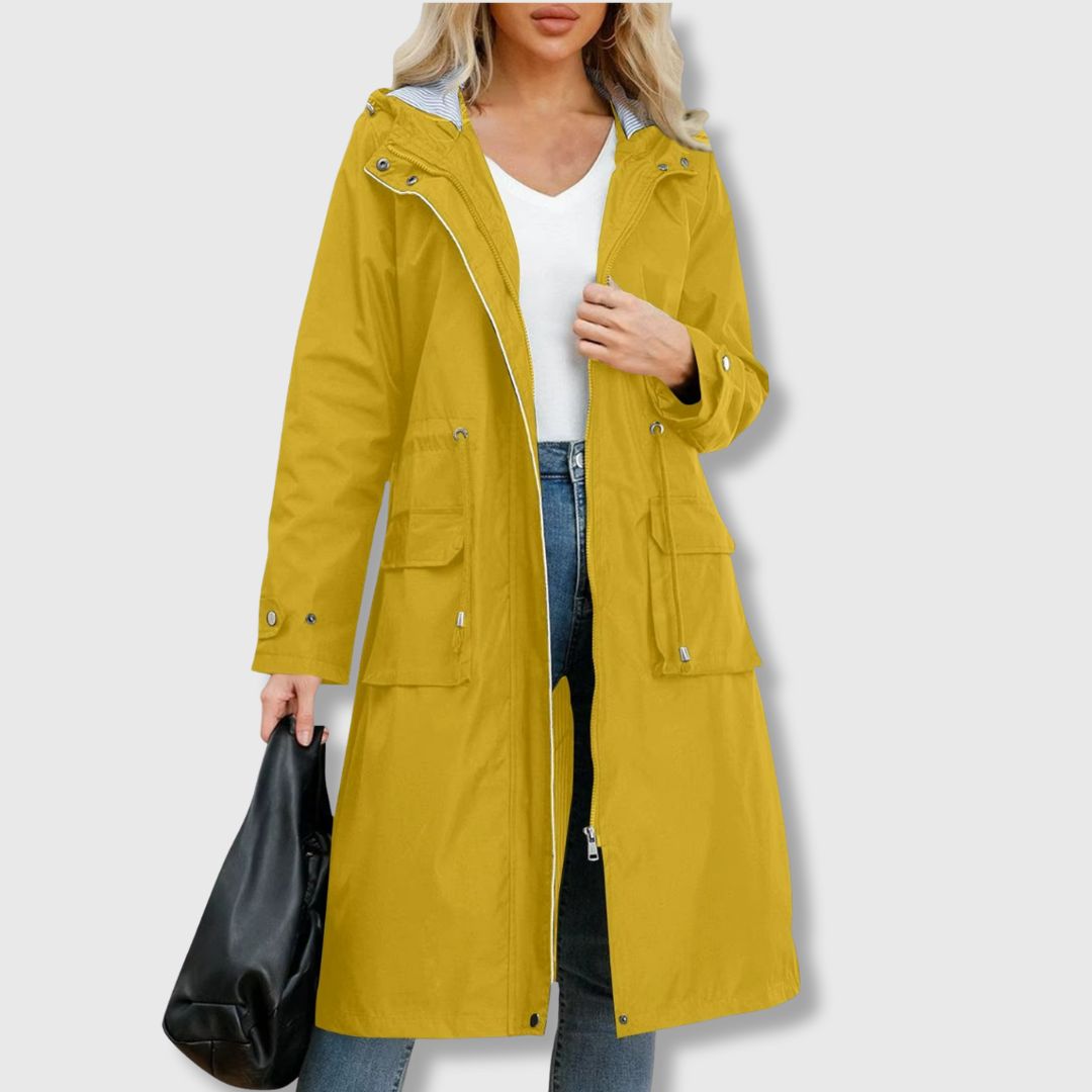 Women's Hooded Long Coat with Functional Pockets | L&S - 2 - London-stylehouse.com