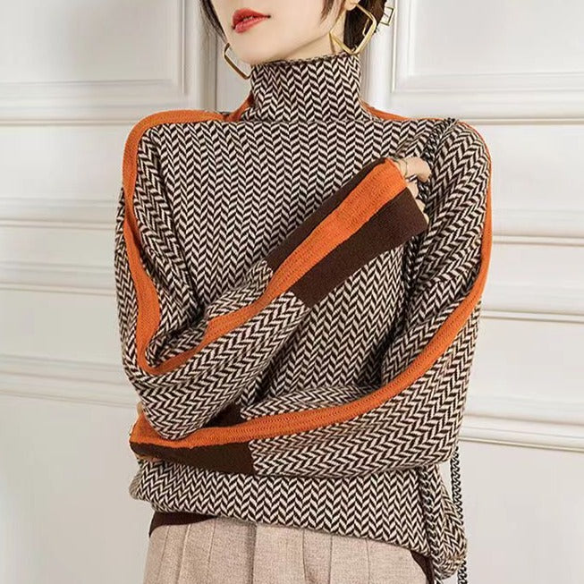 Pullover Women’s Houndstooth Design with Roll Neck | L&S - 1 - London-stylehouse.com