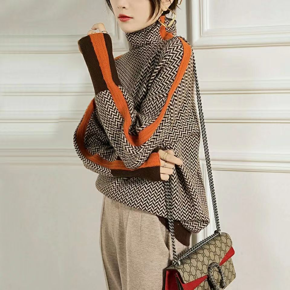 Pullover Women’s Houndstooth Design with Roll Neck | L&S - 2 - London-stylehouse.com