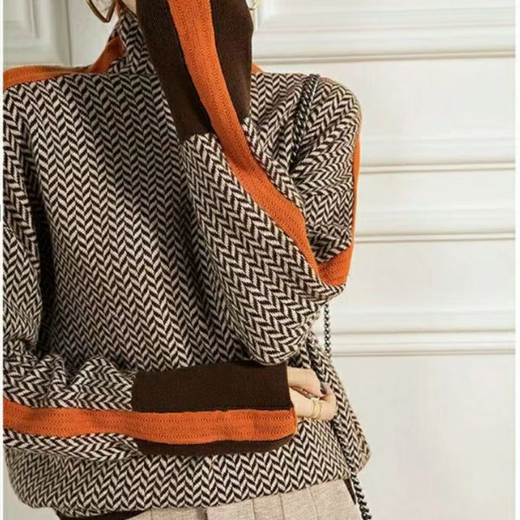 Pullover Women’s Houndstooth Design with Roll Neck | L&S - 3 - London-stylehouse.com