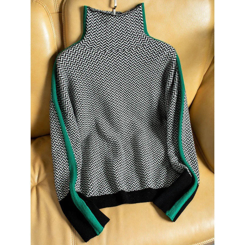 Pullover Women’s Houndstooth Design with Roll Neck | L&S - 5 - London-stylehouse.com