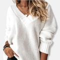 Pullover Women's Relaxed Fit V-Neck with Ribbed Detailing | L&S - 1 - London-stylehouse.com