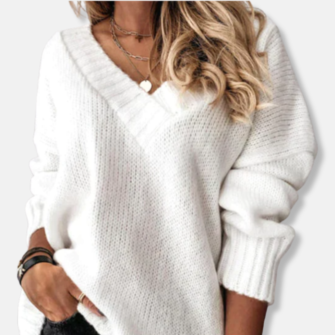 Pullover Women's Relaxed Fit V-Neck with Ribbed Detailing | L&S - 1 - London-stylehouse.com