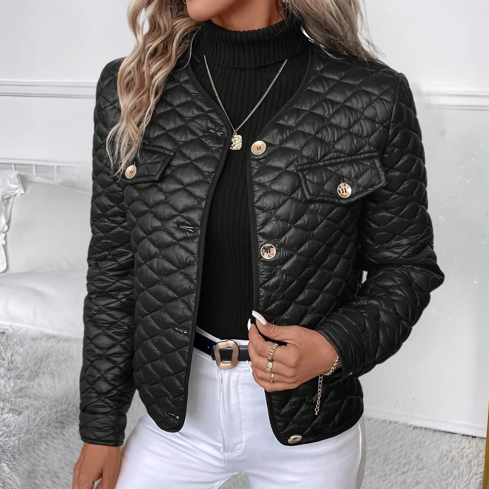 Women's Quilted Jacket - Relaxed Fit with Decorative Buttons | L&S - 1 - London-stylehouse.com