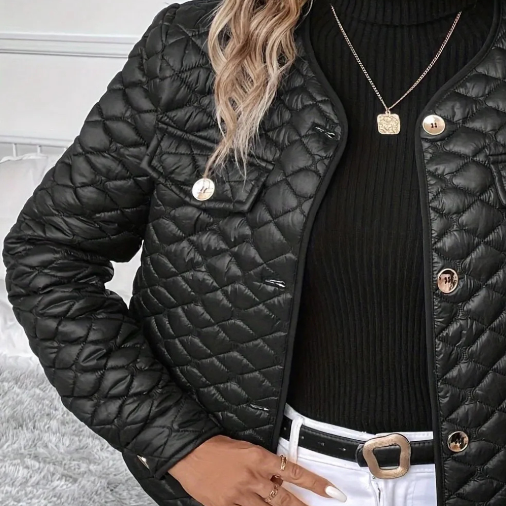 Women's Quilted Jacket - Relaxed Fit with Decorative Buttons | L&S - 3 - London-stylehouse.com