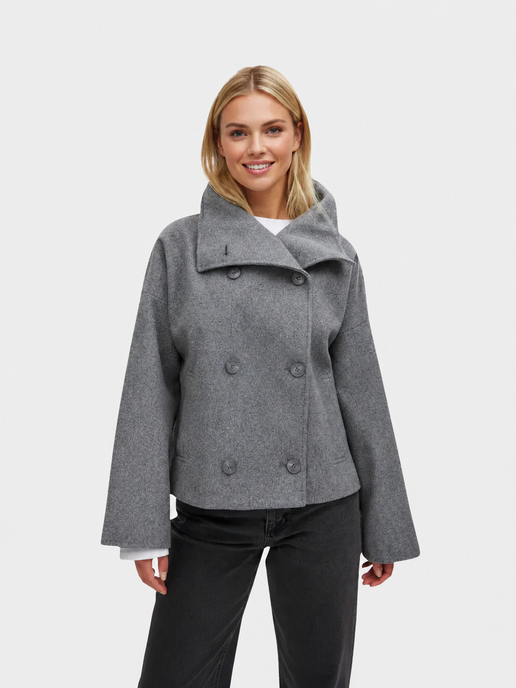 Women's Double-Breasted Jacket with Broad Collar and Bell Sleeves | L&S - 1 - London-stylehouse.com