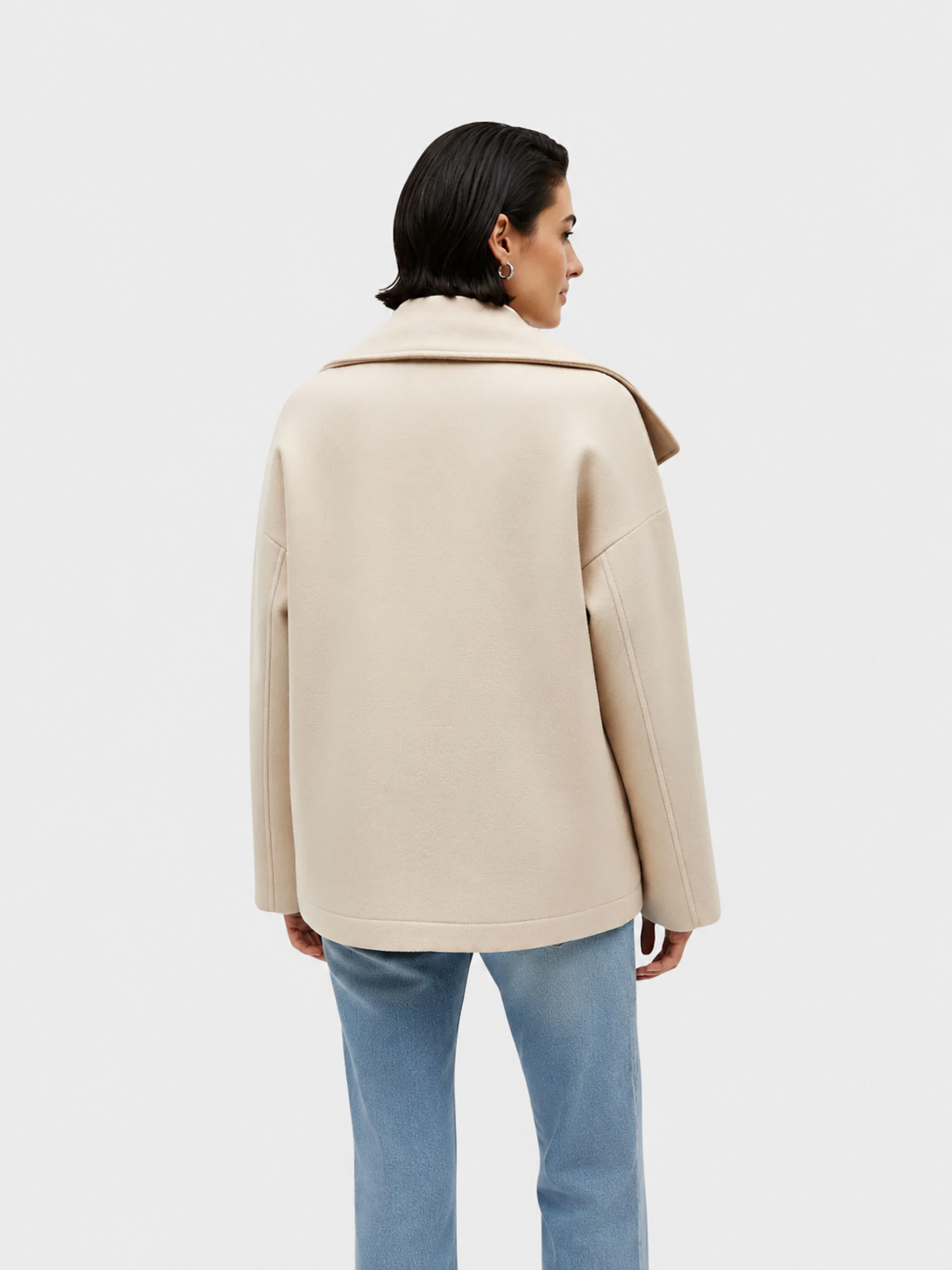 Women's Double-Breasted Jacket with Broad Collar and Bell Sleeves | L&S - 4 - London-stylehouse.com