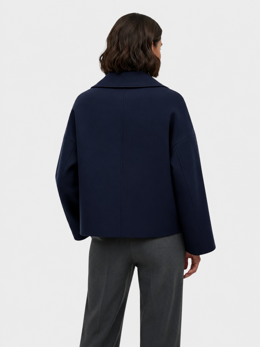 Women's Double-Breasted Jacket with Broad Collar and Bell Sleeves | L&S - 6 - London-stylehouse.com
