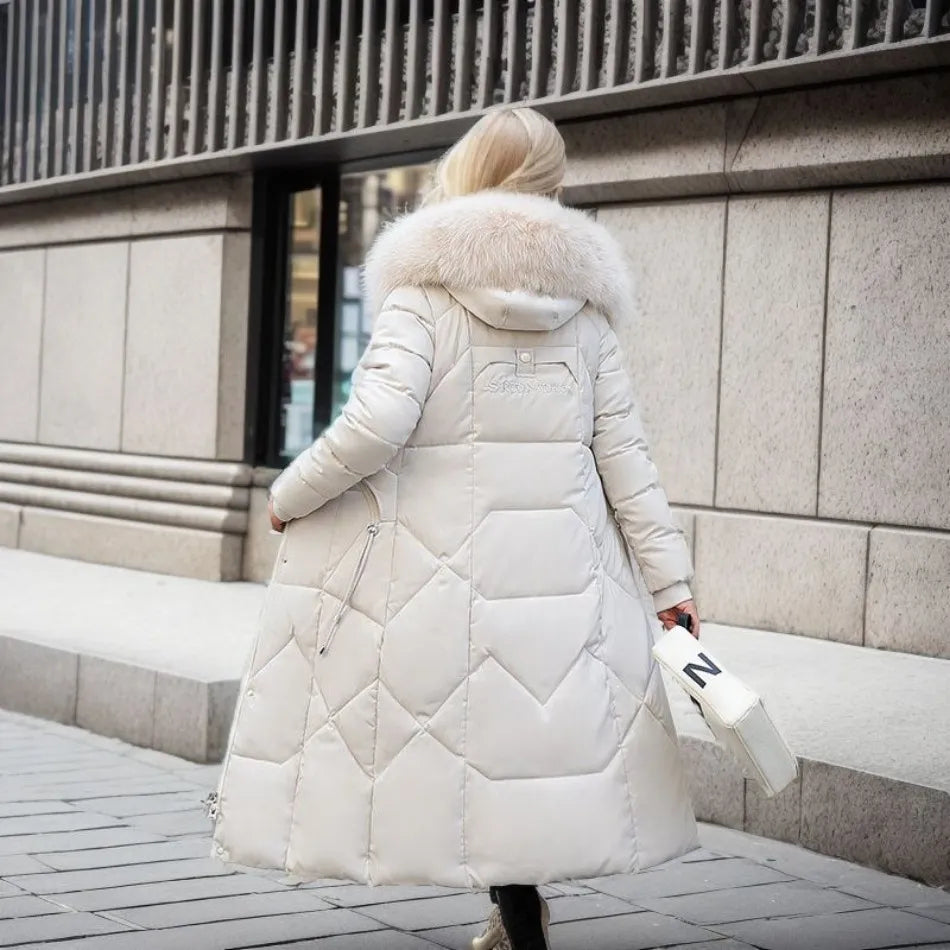 Coat Women's Long Insulated Design with Faux Fur Hood | L&S - 2 - London-stylehouse.com