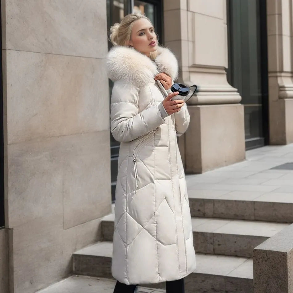 Coat Women's Long Insulated Design with Faux Fur Hood | L&S - 3 - London-stylehouse.com