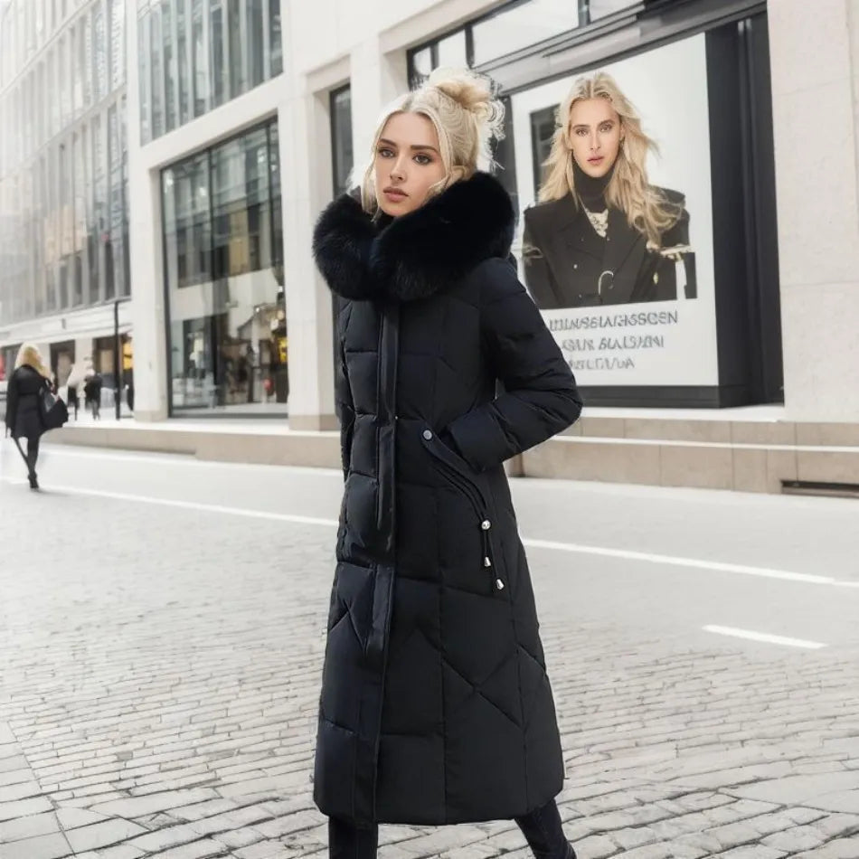 Coat Women's Long Insulated Design with Faux Fur Hood | L&S - 7 - London-stylehouse.com
