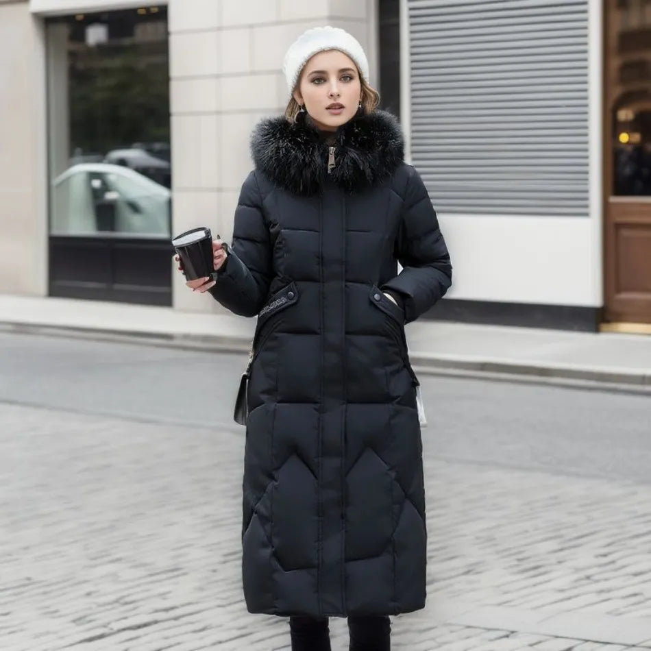 Coat Women's Long Insulated Design with Faux Fur Hood | L&S - 8 - London-stylehouse.com