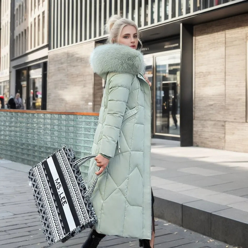 Coat Women's Long Insulated Design with Faux Fur Hood | L&S - 9 - London-stylehouse.com