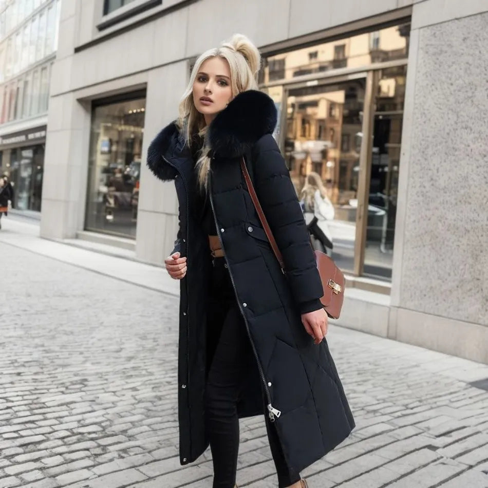 Coat Women's Long Insulated Design with Faux Fur Hood | L&S - 16 - London-stylehouse.com
