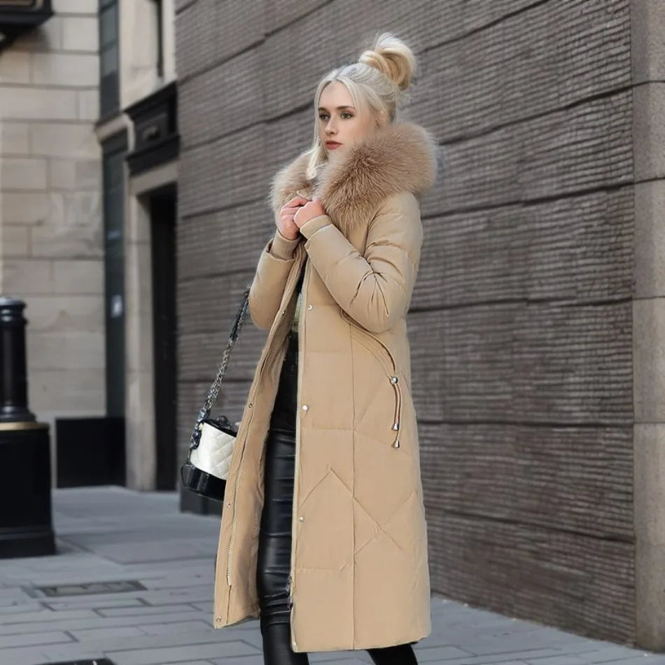 Coat Women's Long Insulated Design with Faux Fur Hood | L&S - 17 - London-stylehouse.com