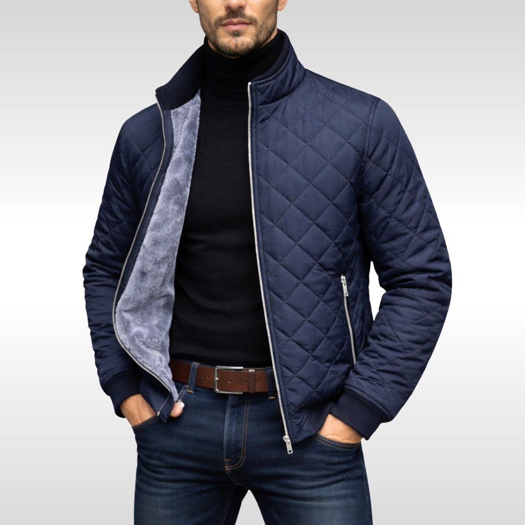 Men's Quilted Jacket with Stand Collar and Zipped Pockets | L&S - 1 - London-stylehouse.com