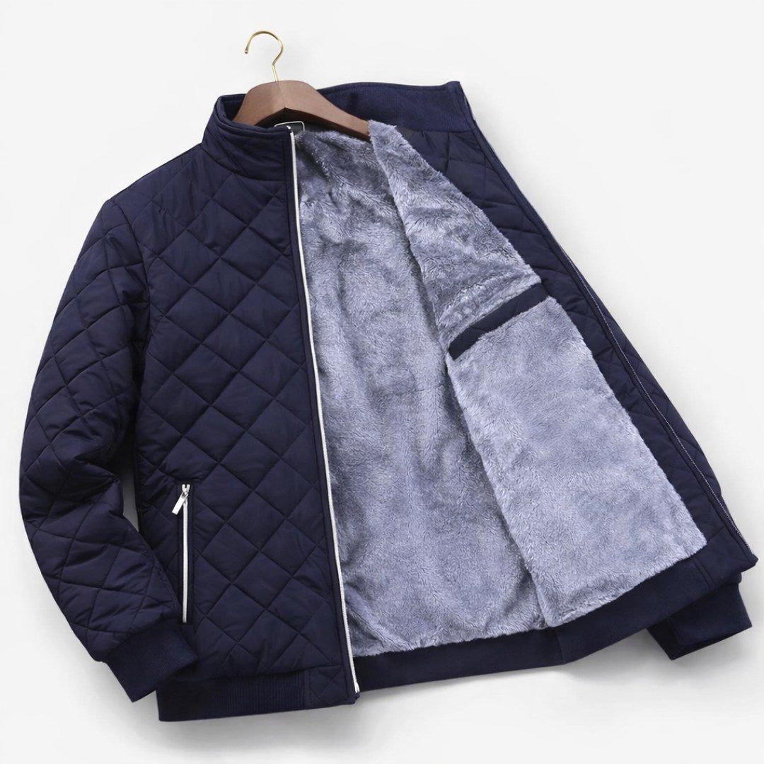 Men's Quilted Jacket with Stand Collar and Zipped Pockets | L&S - 4 - London-stylehouse.com