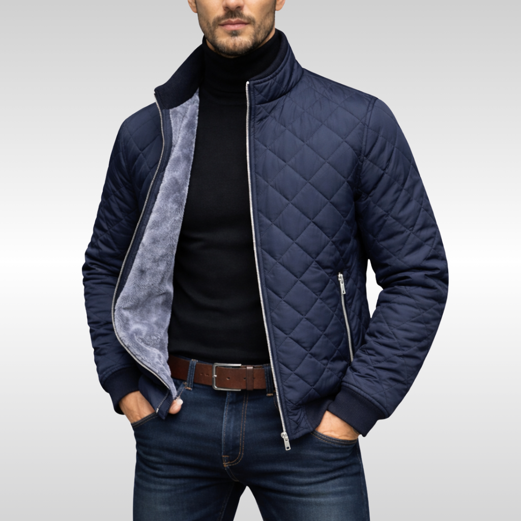 Men's Quilted Jacket with Stand Collar and Functional Pockets | L&S - 1 - London-stylehouse.com