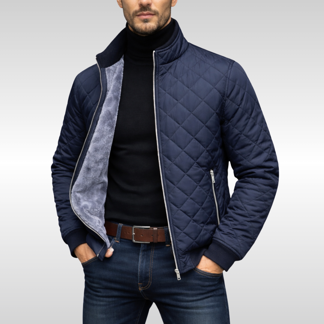 Men's Quilted Jacket with Stand Collar and Functional Pockets | L&S - 1 - London-stylehouse.com