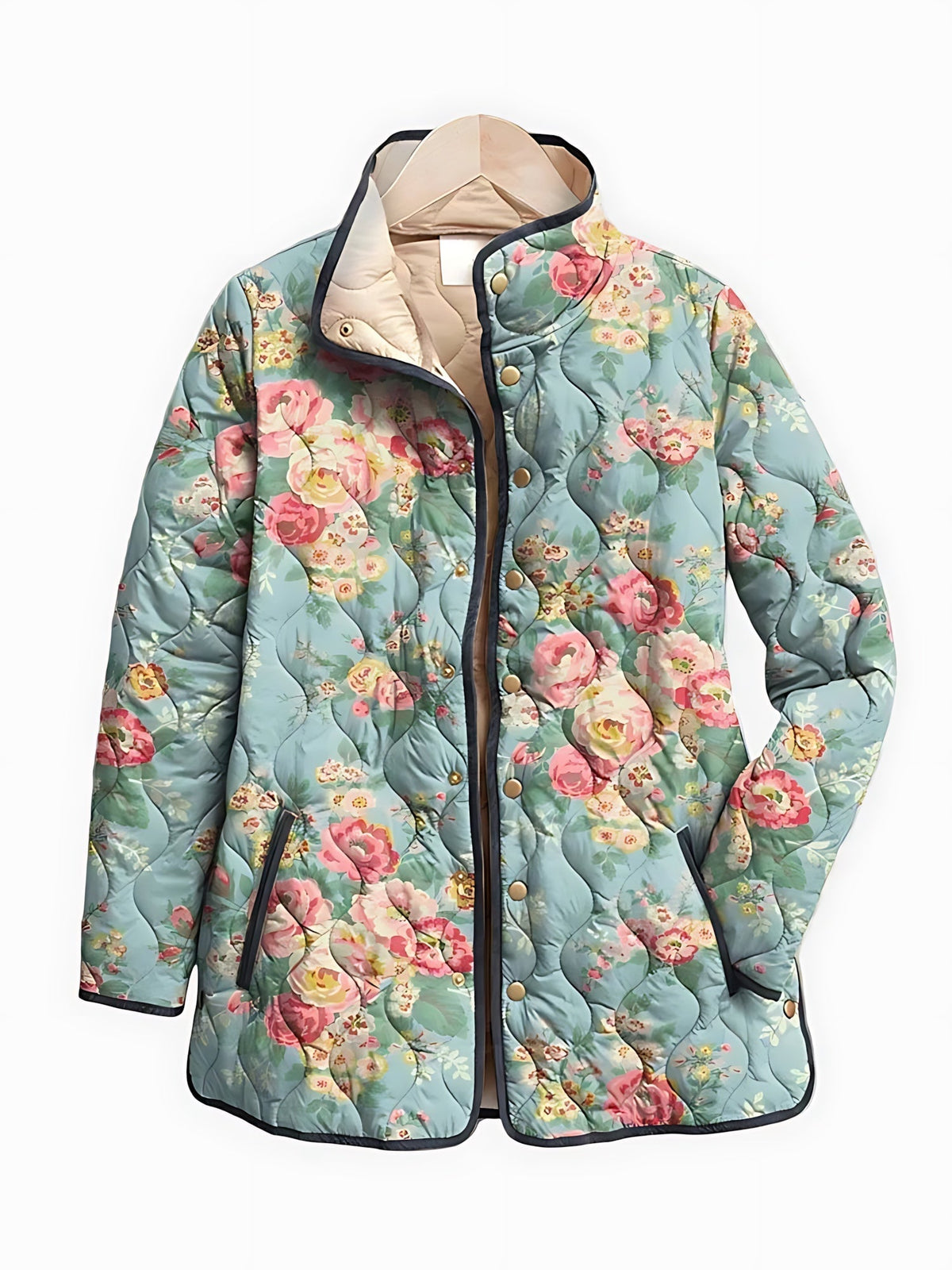 Women's Floral Quilted Jacket with Snap Closure | L&S - 1 - London-stylehouse.com