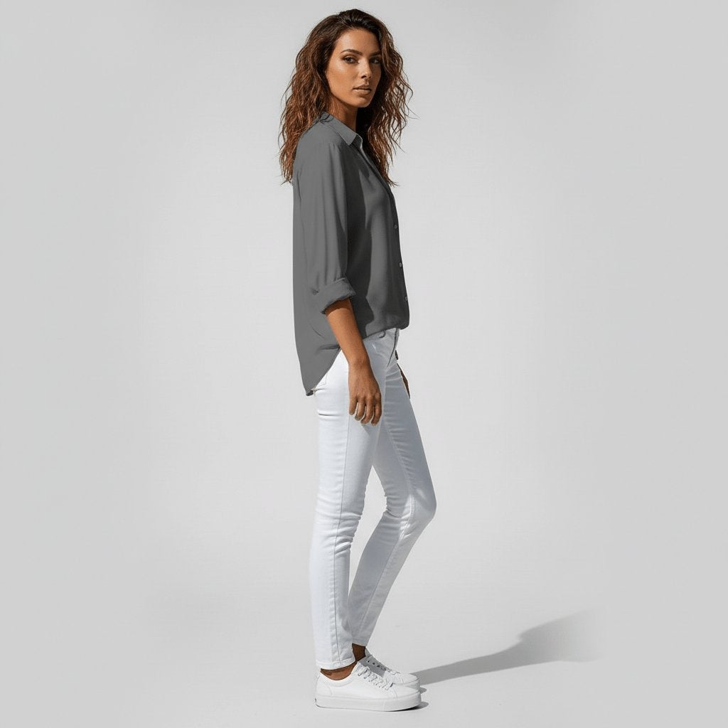 Women's Blouse with Relaxed Fit and Rollable Sleeves | L&S - 3 - London-stylehouse.com