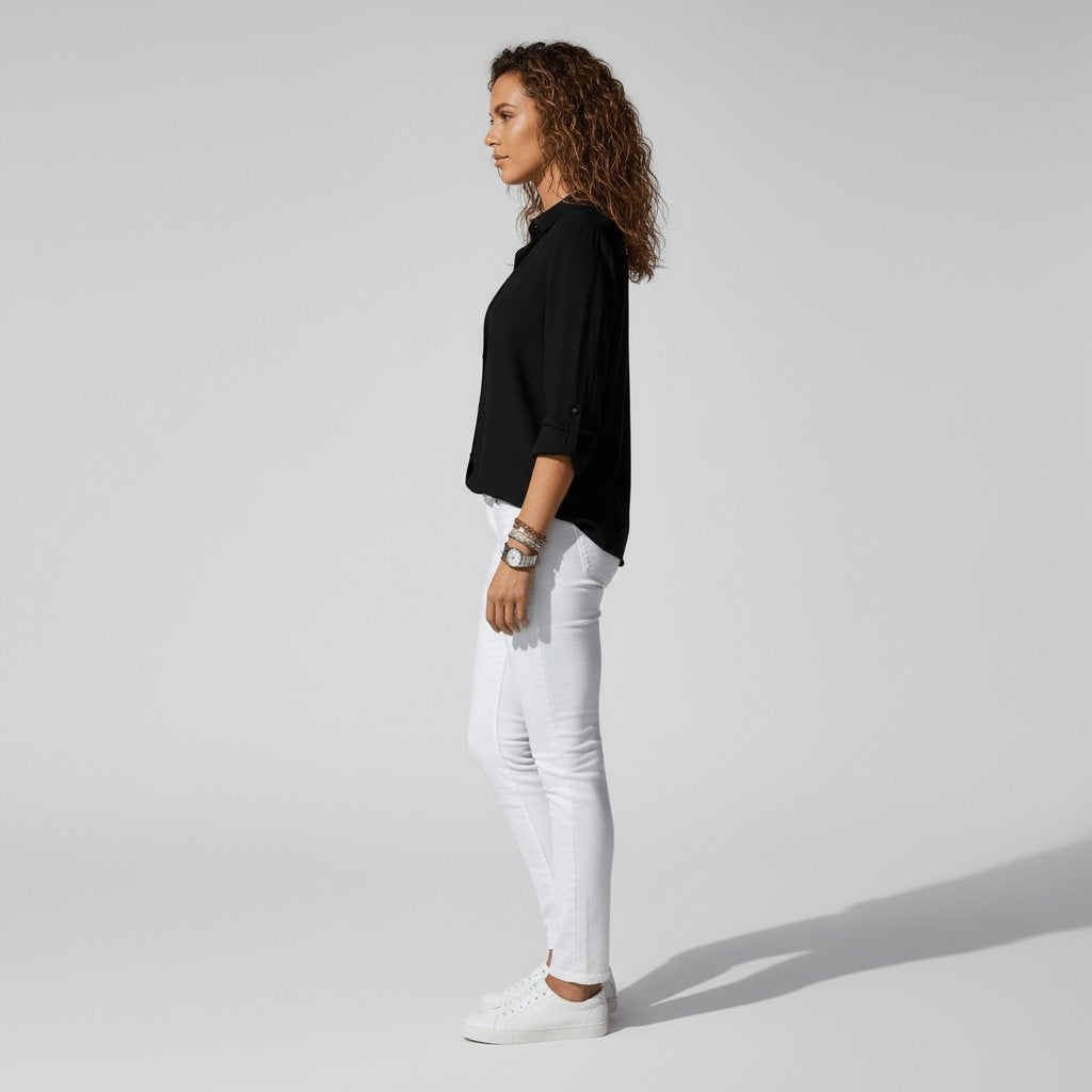 Women's Blouse with Relaxed Fit and Rollable Sleeves | L&S - 6 - London-stylehouse.com