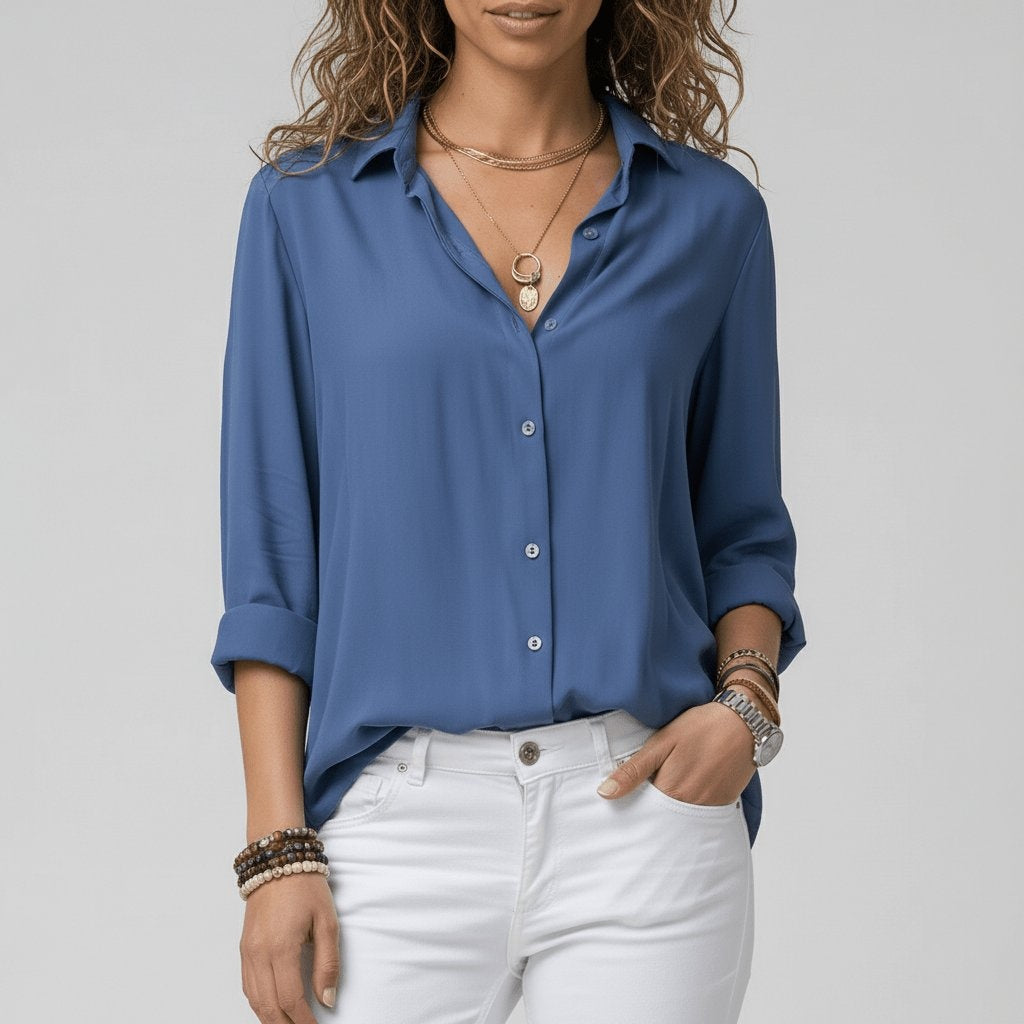 Women's Blouse with Relaxed Fit and Rollable Sleeves | L&S - 10 - London-stylehouse.com